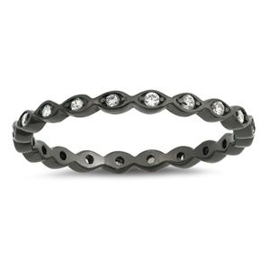 Sterling Black Clear CZ Stackable Eternity Band